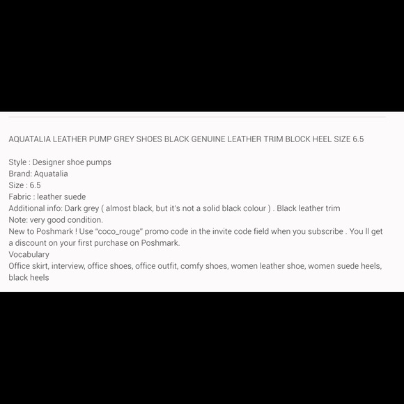 AQUATALIA LEATHER PUMP GREY SHOES BLACK GENUINE LEATHER TRIM BLOCK HEEL SIZE 6.5 - Picture 5 of 6